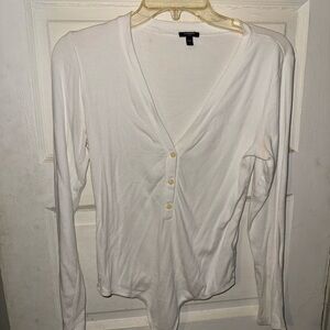 Express Cream Button-Down V-Neck Top